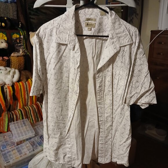 Men's Haggar 2XL Geometric White/Gray Patterned Button Down Short Sleeve Shirt - Picture 10 of 10